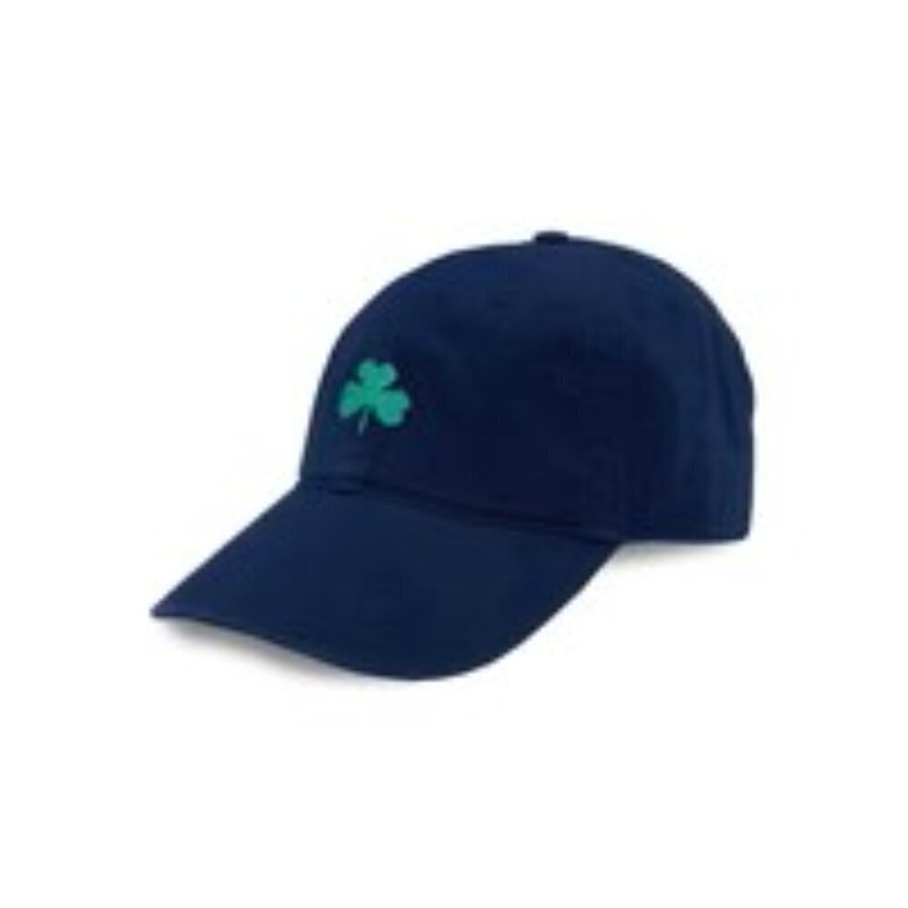 Collars & Co. Navy Cap w/ Needlepoint Green Shamrock & Adjustable Nickle Slide